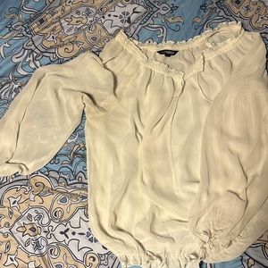 Express off the shoulder balloon sleeve sheer off-white size L top